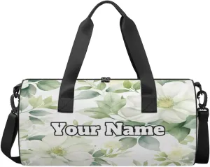 Custom Gym Bag for Women Men with Name, Personalized Pear Flower Duffel Bag for Sports, Waterproof Dance Bag, Lightweight Carryon Gym Bag, Spring Flower