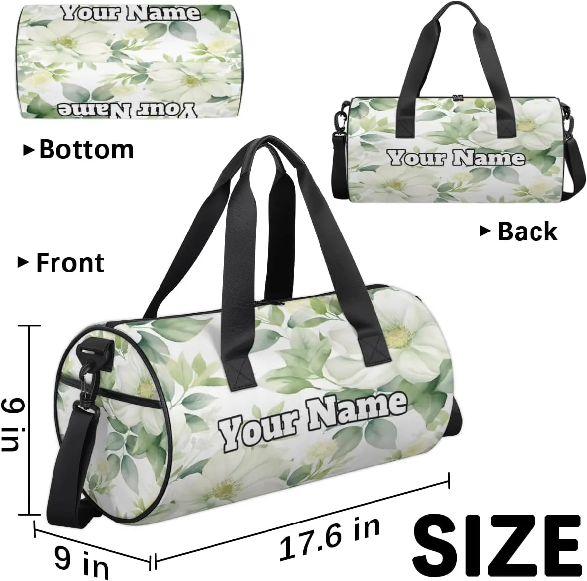 Custom Gym Bag for Women Men with Name, Personalized Pear Flower Duffel Bag for Sports, Waterproof Dance Bag, Lightweight Carryon Gym Bag, Spring Flower
