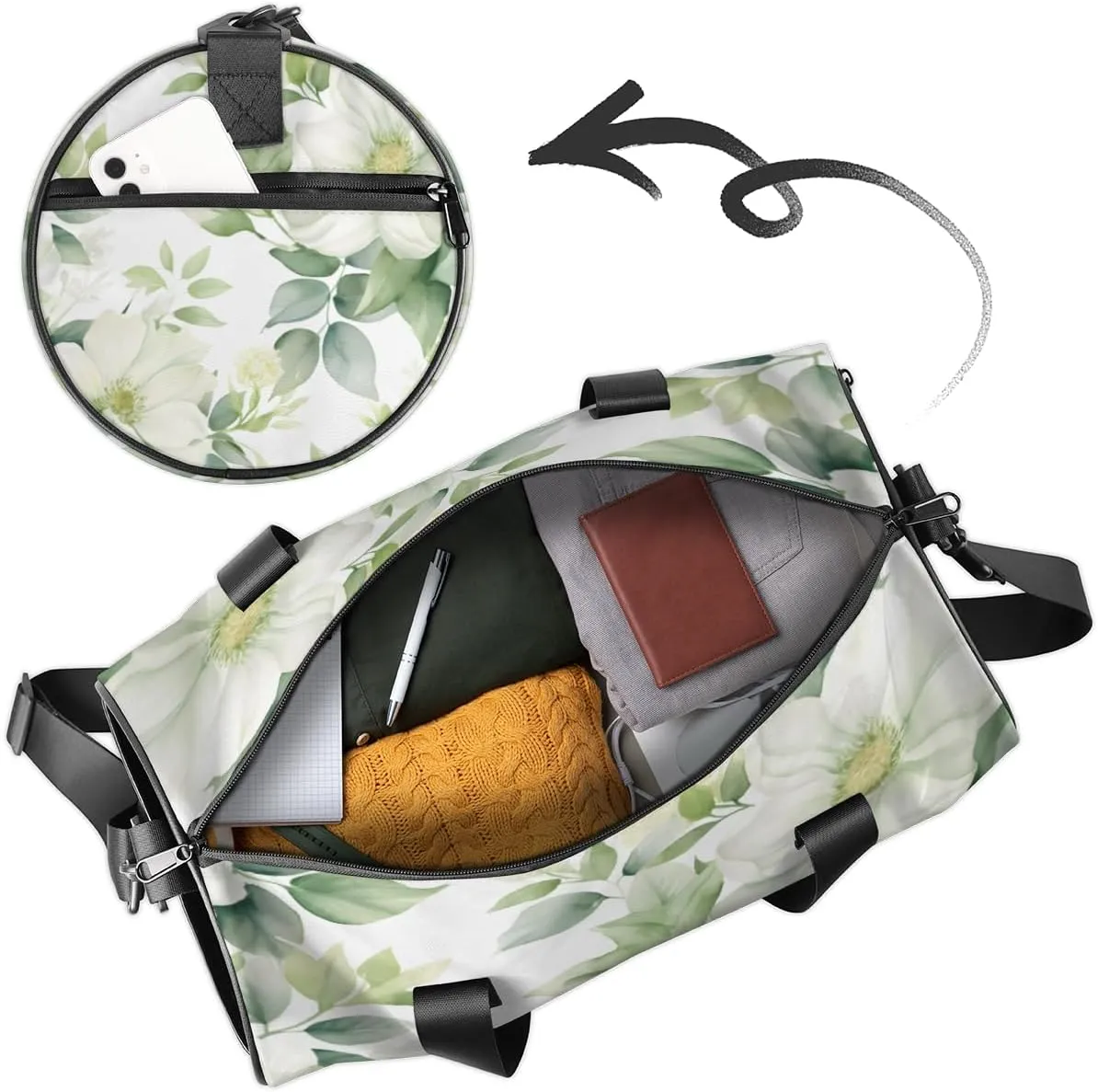 Custom Gym Bag for Women Men with Name, Personalized Pear Flower Duffel Bag for Sports, Waterproof Dance Bag, Lightweight Carryon Gym Bag, Spring Flower