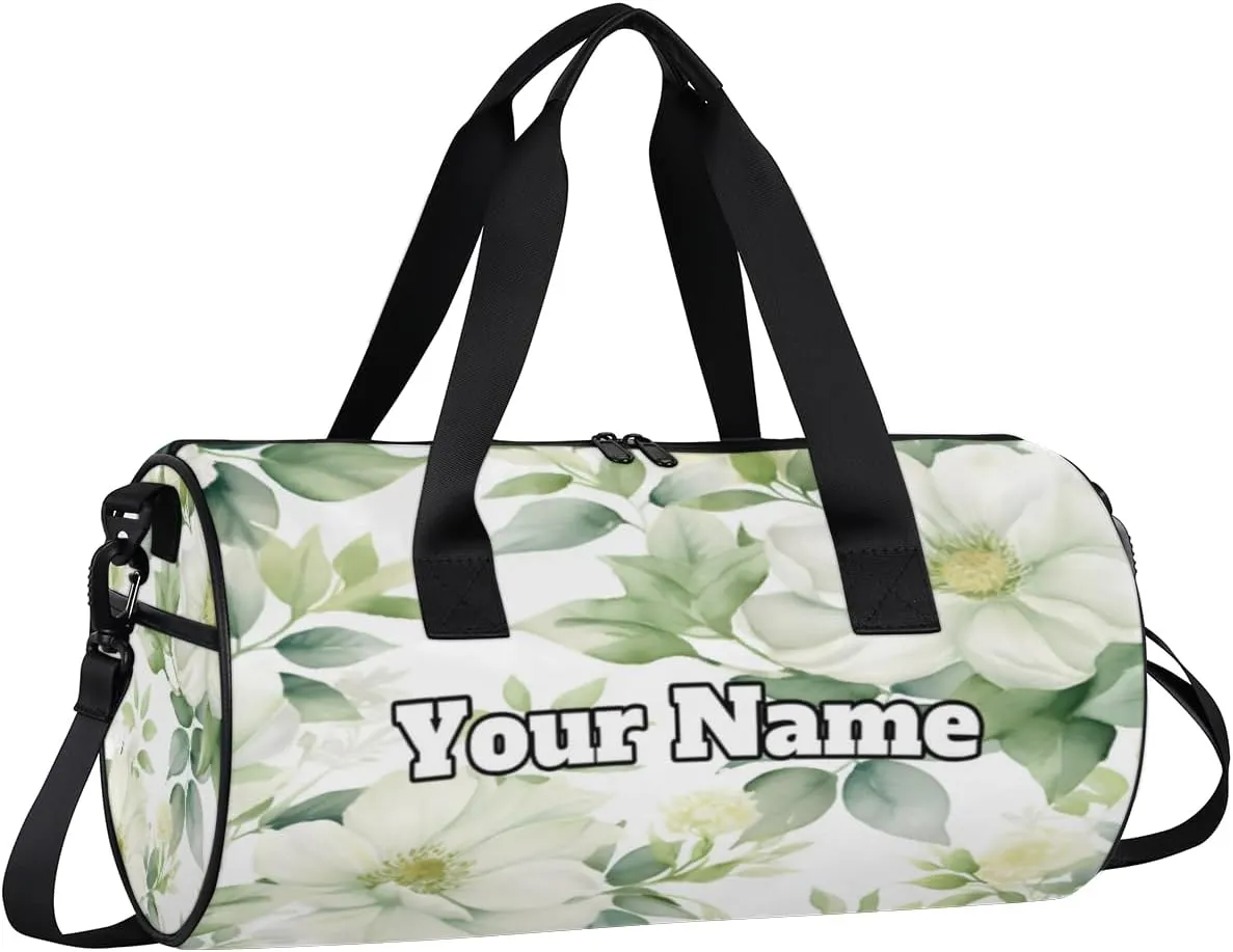 Custom Gym Bag for Women Men with Name, Personalized Pear Flower Duffel Bag for Sports, Waterproof Dance Bag, Lightweight Carryon Gym Bag, Spring Flower