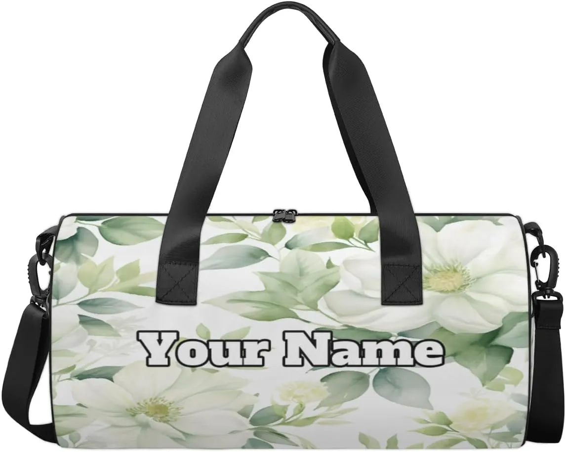 Custom Gym Bag for Women Men with Name, Personalized Pear Flower Duffel Bag for Sports, Waterproof Dance Bag, Lightweight Carryon Gym Bag, Spring Flower