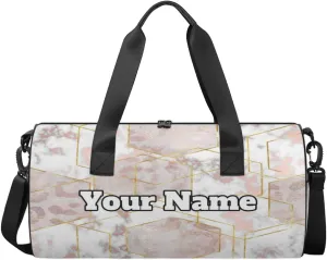 Custom Gym Bag for Women Men with Name, Personalized Pink Marble Texture Duffel Bag for Sports, Waterproof Dance Bag, Lightweight Carryon Gym Bag, Marble