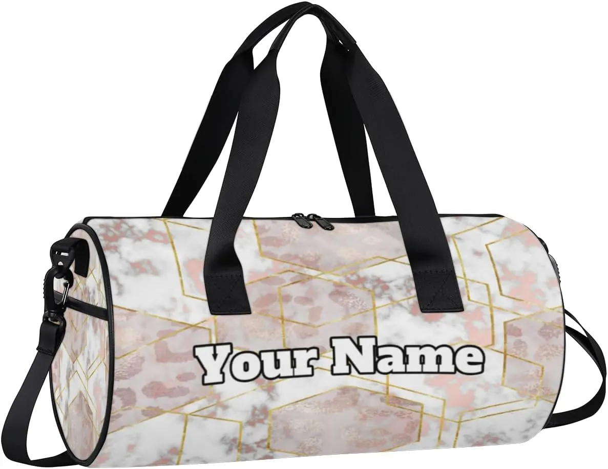 Custom Gym Bag for Women Men with Name, Personalized Pink Marble Texture Duffel Bag for Sports, Waterproof Dance Bag, Lightweight Carryon Gym Bag, Marble