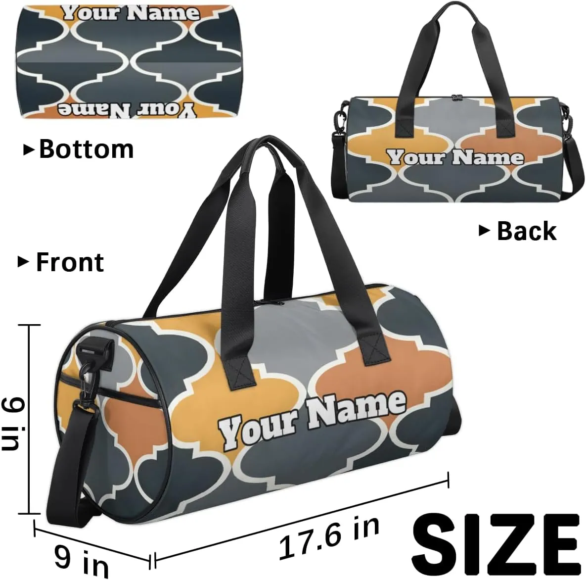 Custom Gym Bag for Women Men with Name, Personalized Regular Graphics Duffel Bag for Sports, Waterproof Dance Bag, Lightweight Carryon Gym Bag, Colorful