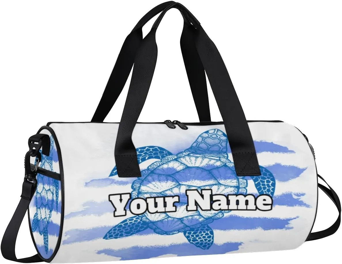 Custom Gym Bag for Women Men with Name, Personalized Sea Turtle Duffel Bag for Sports, Waterproof Dance Bag, Lightweight Carryon Gym Bag,