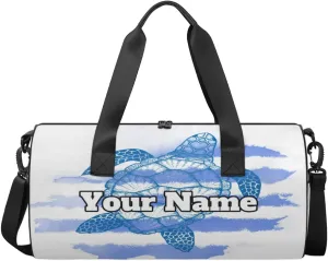 Custom Gym Bag for Women Men with Name, Personalized Sea Turtle Duffel Bag for Sports, Waterproof Dance Bag, Lightweight Carryon Gym Bag,