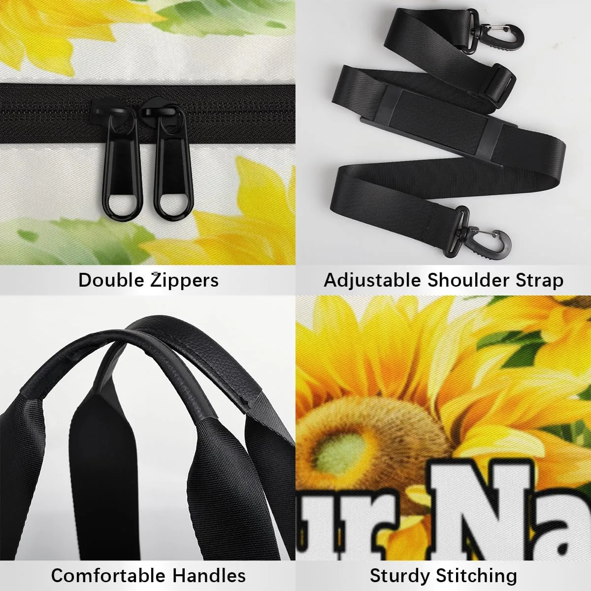 Custom Gym Bag for Women Men with Name, Personalized Spring Sunflower Duffel Bag for Sports, Waterproof Dance Bag, Lightweight Carryon Gym Bag, Leaves Flowers