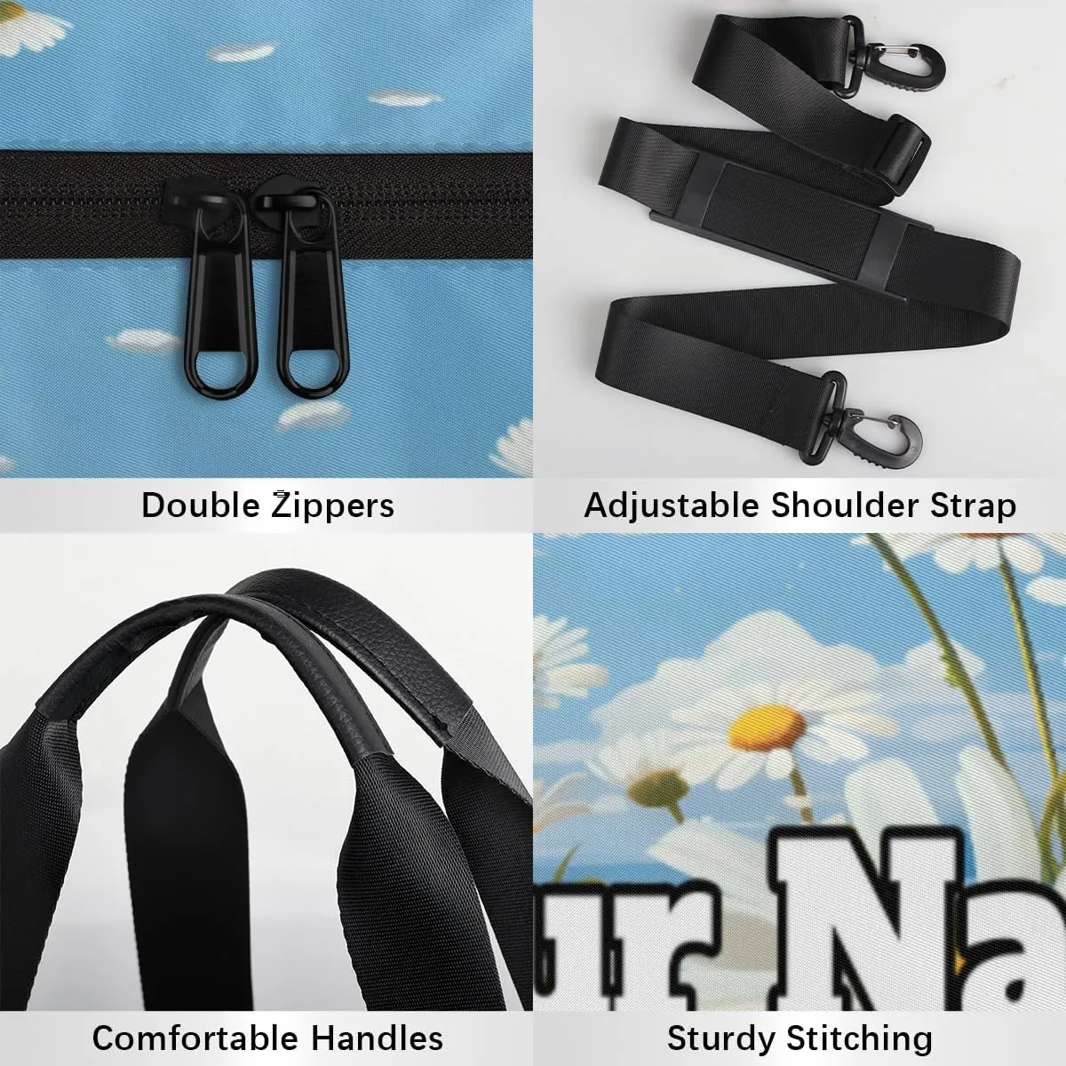 Custom Gym Bag for Women Men with Name, Personalized Summer Daisy Duffel Bag for Sports, Waterproof Dance Bag, Lightweight Carryon Gym Bag, Bee