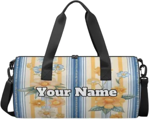Custom Gym Bag for Women Men with Name, Personalized Summer Floral Duffel Bag for Sports, Waterproof Dance Bag, Lightweight Carryon Gym Bag, Vintage Stripes