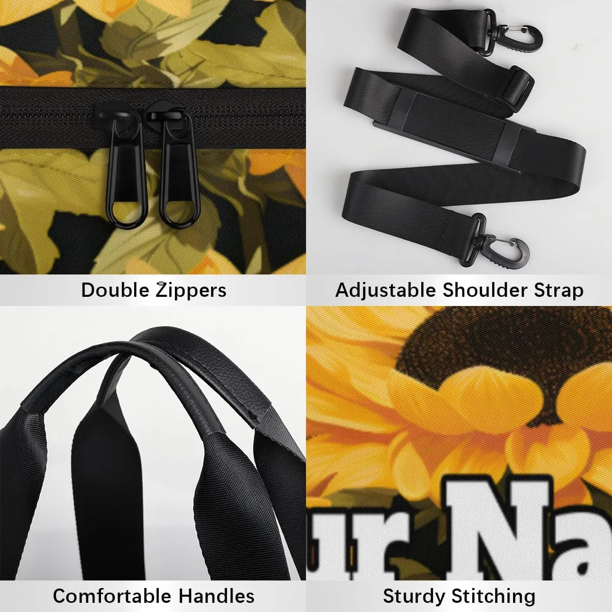 Custom Gym Bag for Women Men with Name, Personalized Sunflower Pattern Duffel Bag for Sports, Waterproof Dance Bag, Lightweight Carryon Gym Bag, Wild Flowers