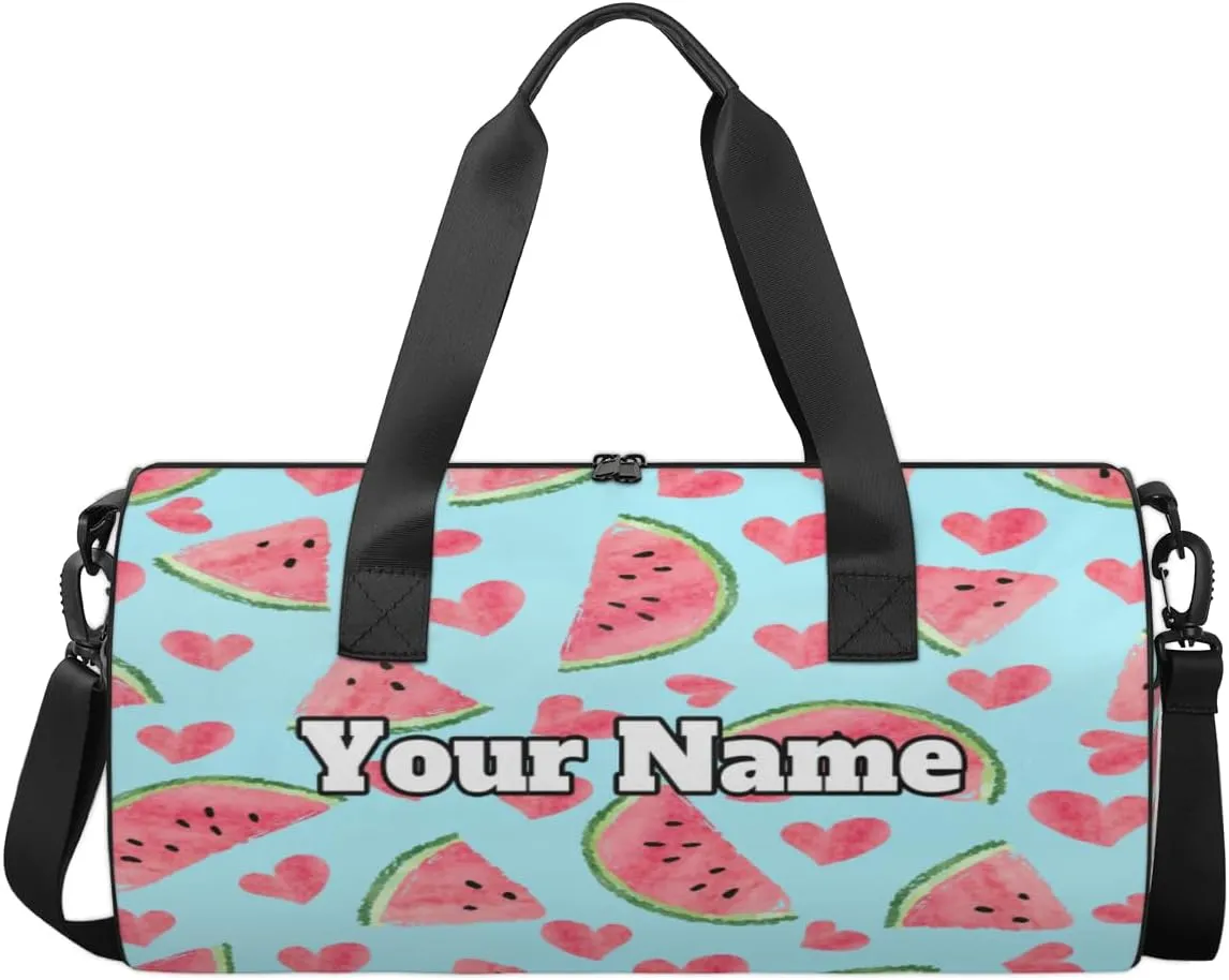 Custom Gym Bag for Women Men with Name, Personalized Sweet Watermelon Duffel Bag for Sports, Waterproof Dance Bag, Lightweight Carryon Gym Bag, Watermelon