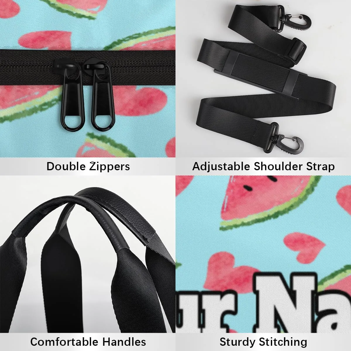 Custom Gym Bag for Women Men with Name, Personalized Sweet Watermelon Duffel Bag for Sports, Waterproof Dance Bag, Lightweight Carryon Gym Bag, Watermelon
