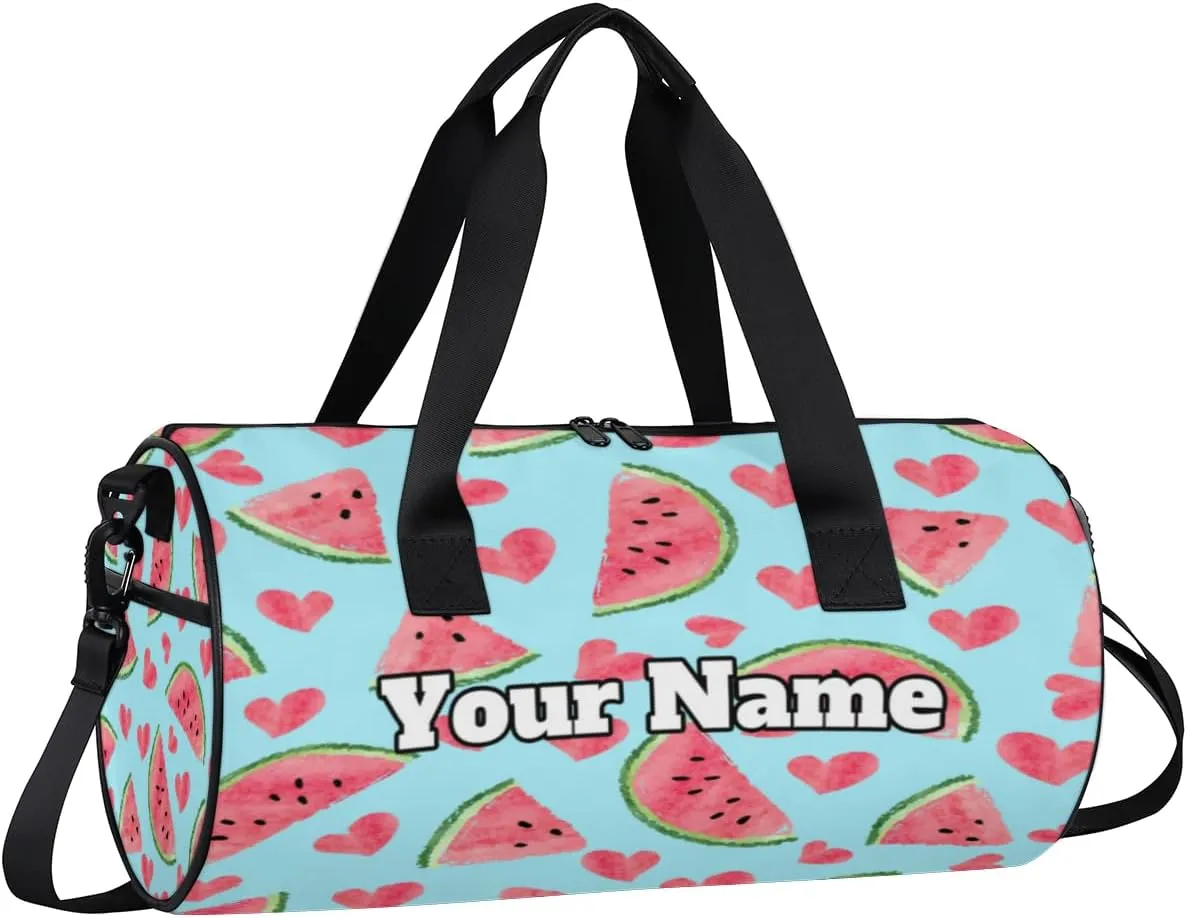 Custom Gym Bag for Women Men with Name, Personalized Sweet Watermelon Duffel Bag for Sports, Waterproof Dance Bag, Lightweight Carryon Gym Bag, Watermelon