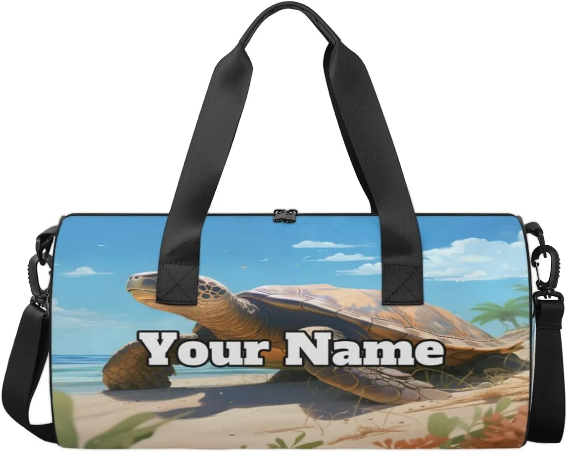 Custom Gym Bag for Women Men with Name, Personalized Turtle Duffel Bag for Sports, Waterproof Dance Bag, Lightweight Carryon Gym Bag, Sea Turtle