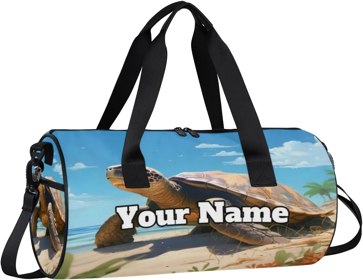 Custom Gym Bag for Women Men with Name, Personalized Turtle Duffel Bag for Sports, Waterproof Dance Bag, Lightweight Carryon Gym Bag, Sea Turtle