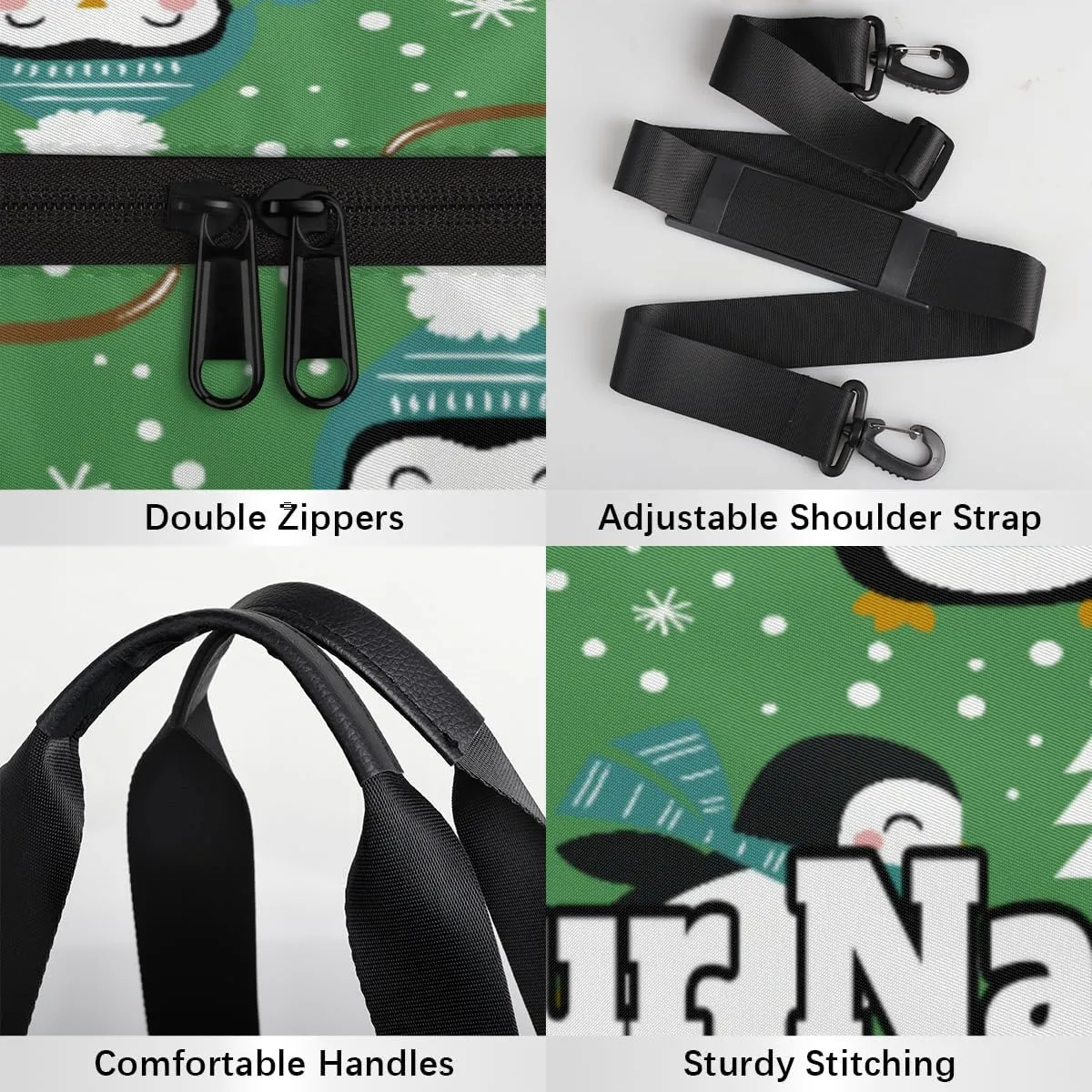 Custom Gym Bag for Women Men with Name, Personalized Winter Penguin Tree Duffel Bag for Sports, Waterproof Dance Bag, Lightweight Carryon Gym Bag, Cute Penguin