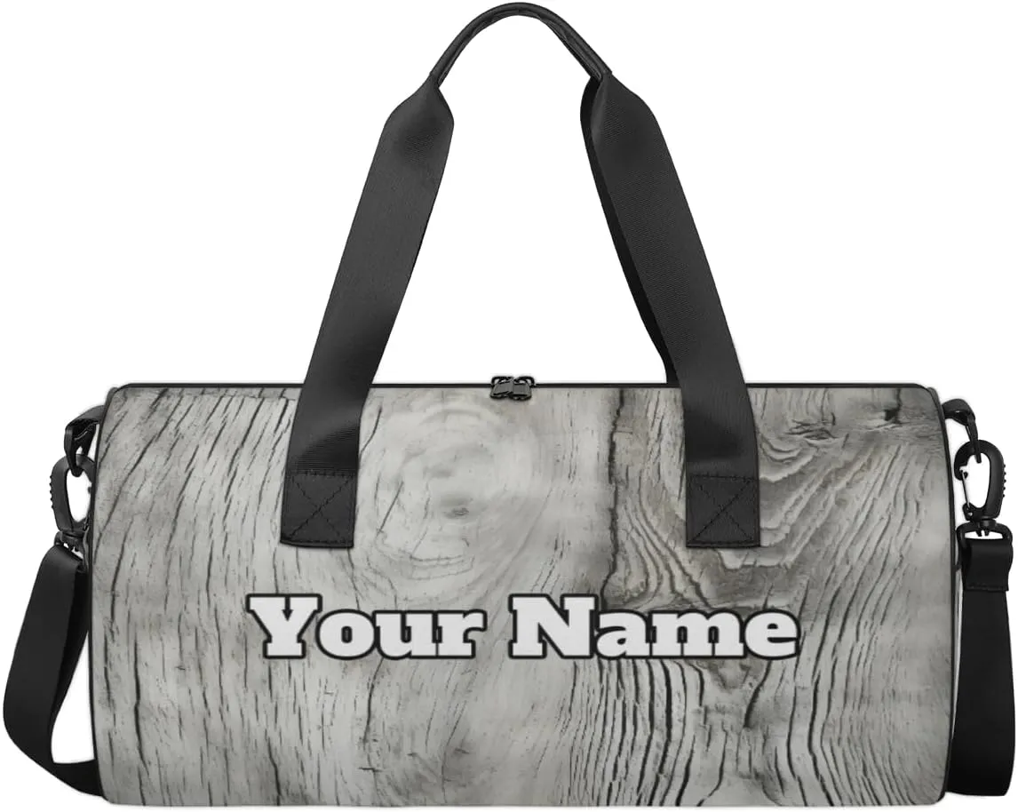 Custom Gym Bag for Women Men with Name, Personalized Wood Grain Duffel Bag for Sports, Waterproof Dance Bag, Lightweight Carryon Gym Bag, Farm Wood Grain
