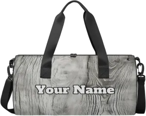 Custom Gym Bag for Women Men with Name, Personalized Wood Grain Duffel Bag for Sports, Waterproof Dance Bag, Lightweight Carryon Gym Bag, Farm Wood Grain