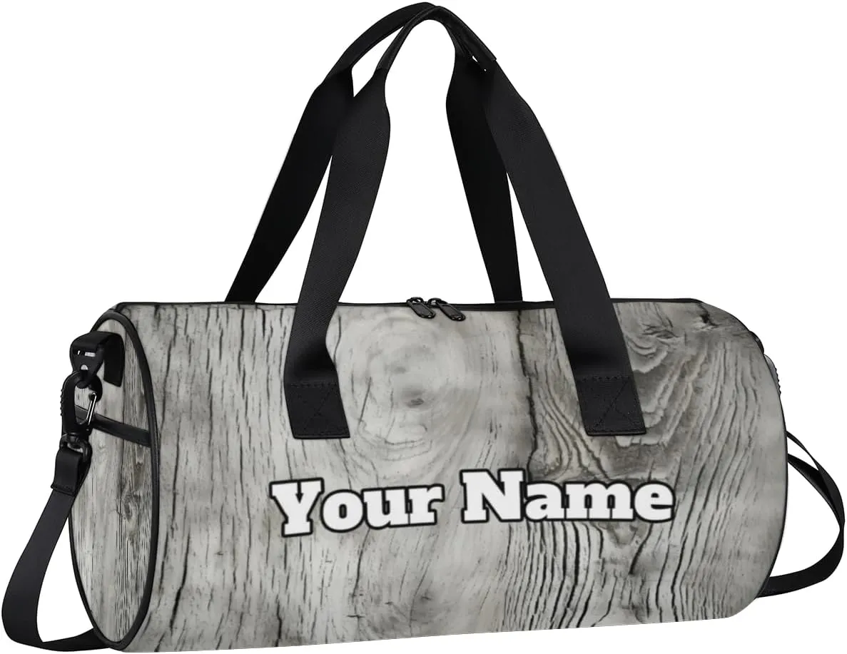 Custom Gym Bag for Women Men with Name, Personalized Wood Grain Duffel Bag for Sports, Waterproof Dance Bag, Lightweight Carryon Gym Bag, Farm Wood Grain