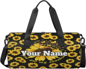 Custom Gym Bag for Women with Name, Personalized Sunflower Duffel Bag for Sports, Waterproof Dance Bag, Lightweight Carryon Gym Bag, Butterfly