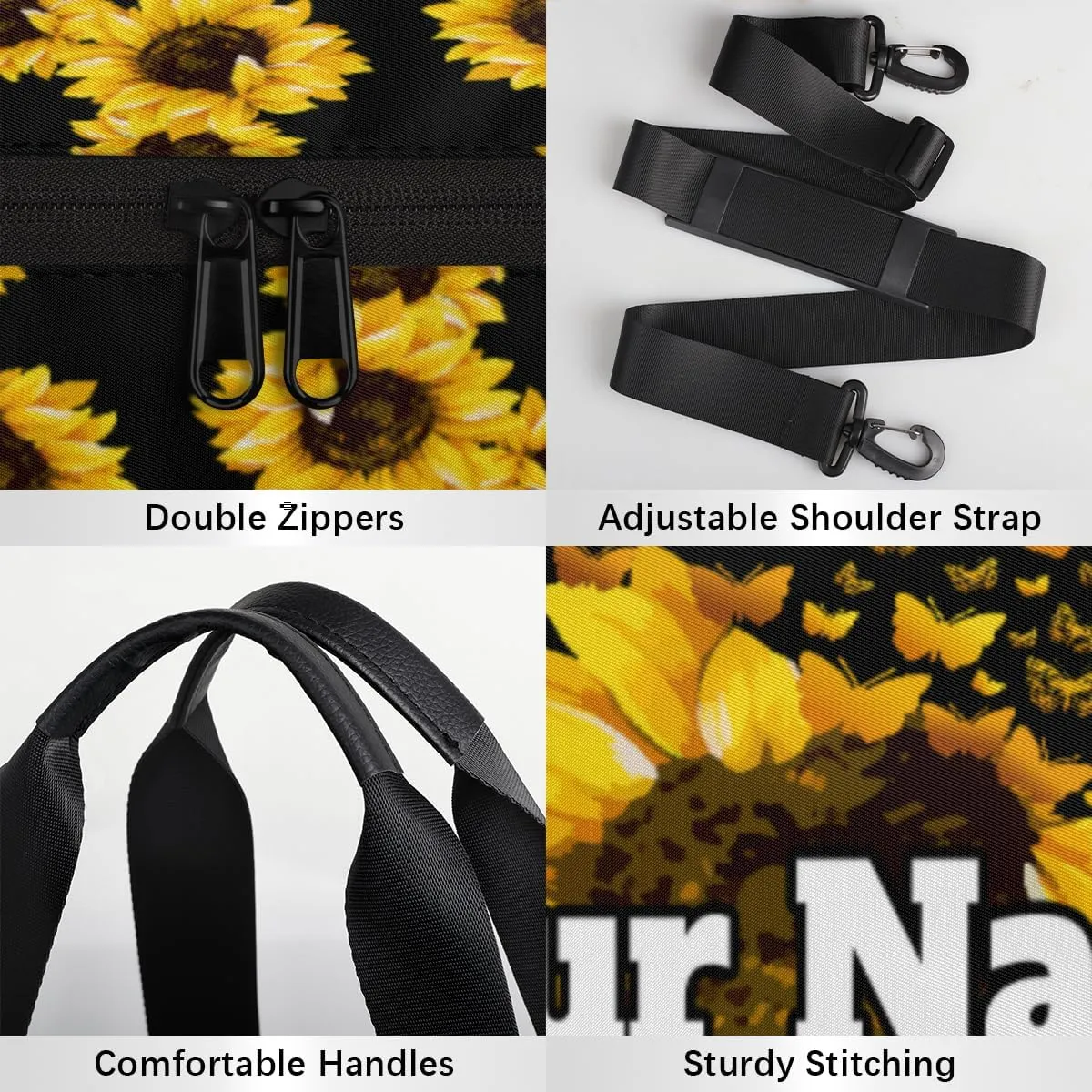 Custom Gym Bag for Women with Name, Personalized Sunflower Duffel Bag for Sports, Waterproof Dance Bag, Lightweight Carryon Gym Bag, Butterfly