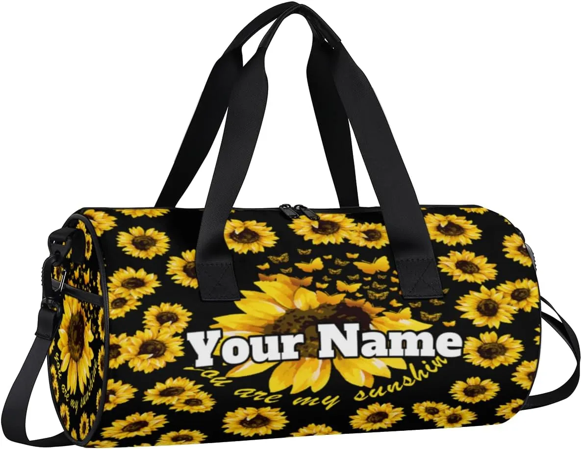 Custom Gym Bag for Women with Name, Personalized Sunflower Duffel Bag for Sports, Waterproof Dance Bag, Lightweight Carryon Gym Bag, Butterfly