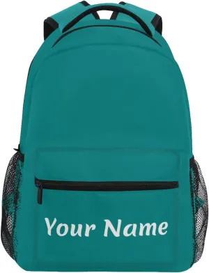 Custom Kids Backpacks for Boys Girls Teal Solid Color Personalized Backpack with Name School Backpack Bookbags with Name Tags for Men Women M