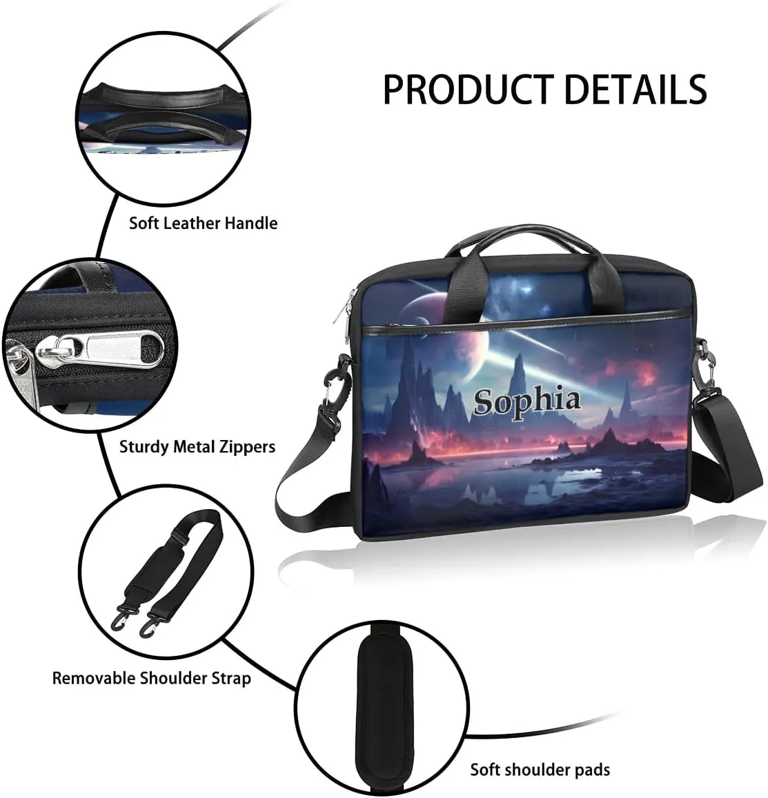 Custom-Laptop-Bag for-Adults Personalized Laptop-Shoulder-Bag with-Name Computer-Bag Meteor Work-Bag