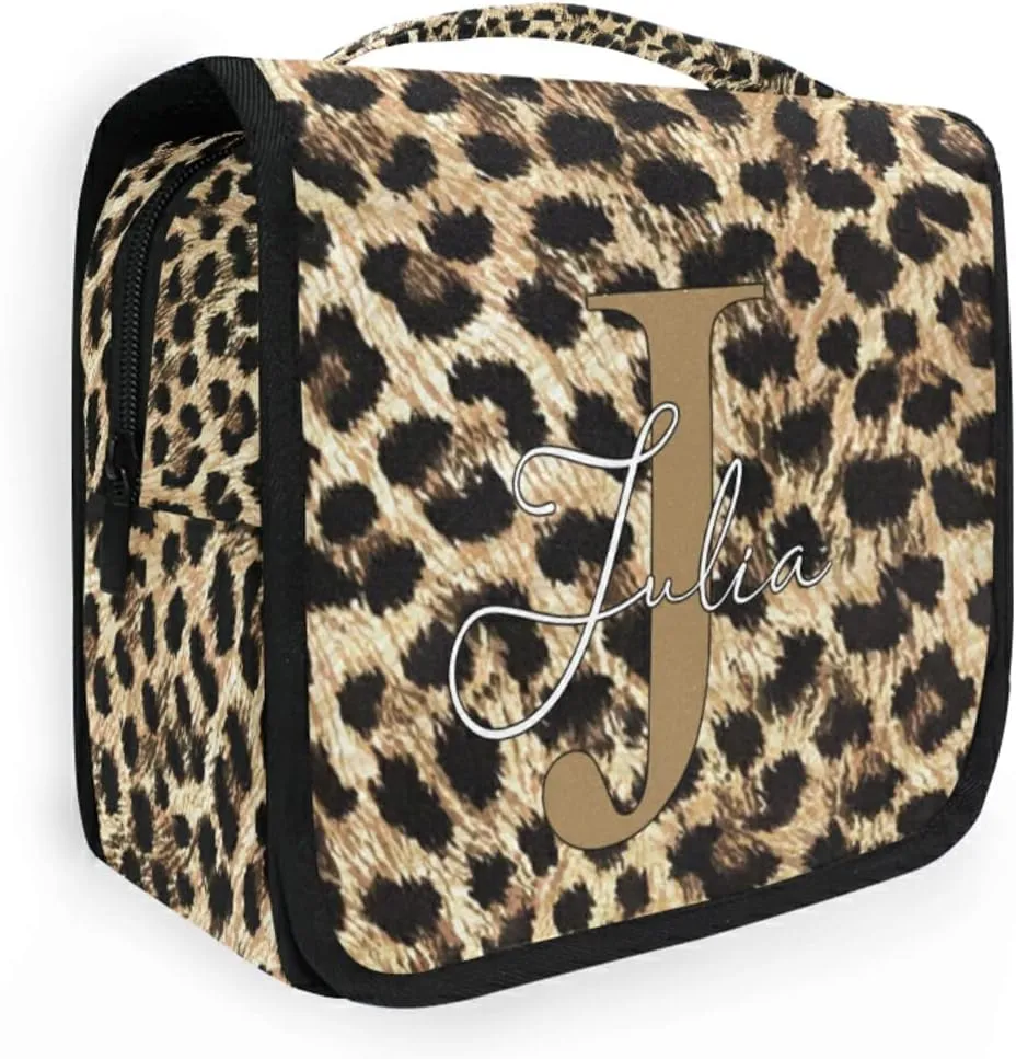 Custom Leopard Skin Travel Hanging Toiletry Bag Personalized Makeup Large Customized Cosmetic Bag Makeup Cosmetic Case Waterproof for Women Men Girls Accessories