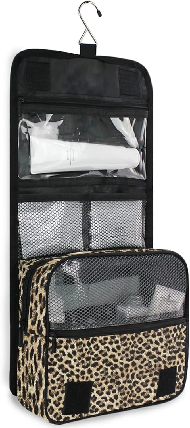 Custom Leopard Skin Travel Hanging Toiletry Bag Personalized Makeup Large Customized Cosmetic Bag Makeup Cosmetic Case Waterproof for Women Men Girls Accessories