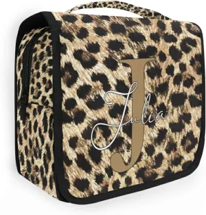 Custom Leopard Skin Travel Hanging Toiletry Bag Personalized Makeup Large Customized Cosmetic Bag Makeup Cosmetic Case Waterproof for Women Men Girls Accessories