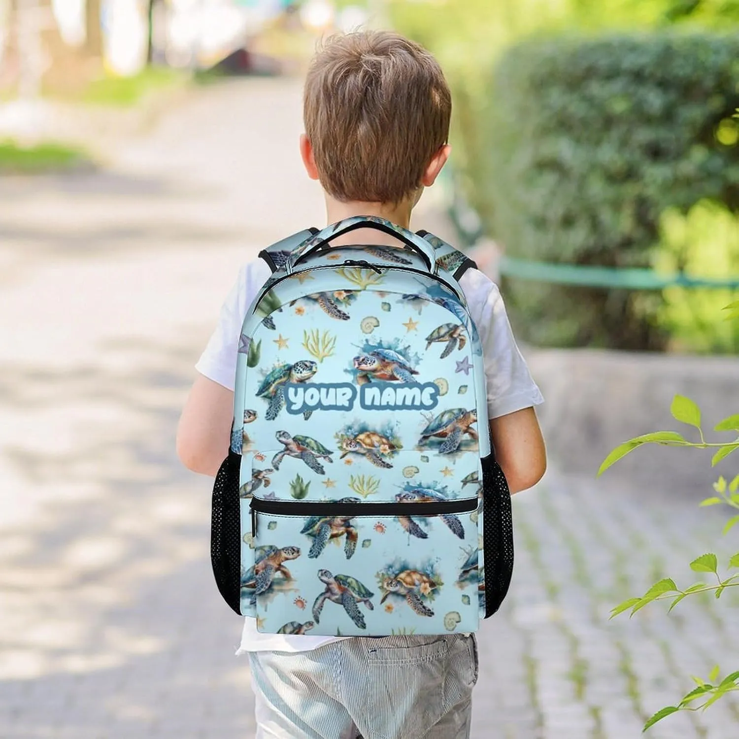 Custom Sea Turtle Backpack for Girls - 16 Inch Blue Backpacks for School - Cute Lightweight Bookbag for Kids