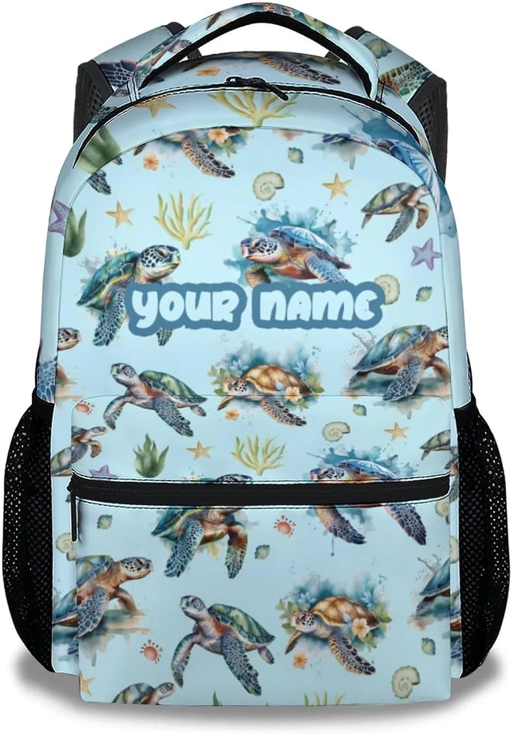 Custom Sea Turtle Backpack for Girls - 16 Inch Blue Backpacks for School - Cute Lightweight Bookbag for Kids