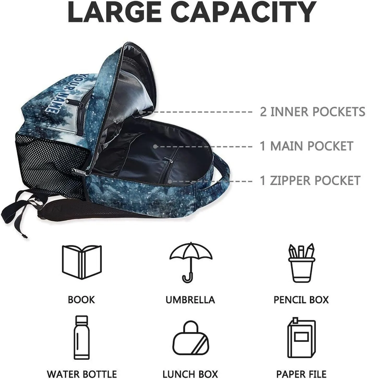 Custom Wolf Backpack for Kids, 17 Inch Blue Backpacks for Middle School, Cool Lightweight Bookbag for Teens