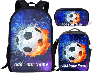 Customize Name Backpack for Boys with Lunch Box Set,Soccer Custom Bookbag Elementary Middle Personalized School Bag for Girls Teen Pencil Bag Galaxy Space