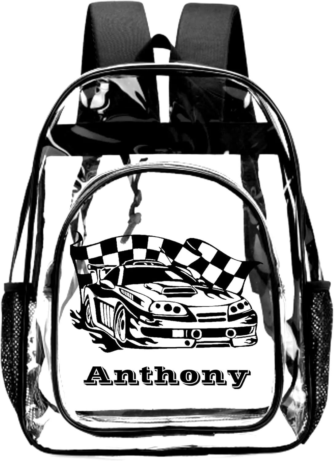 Customized Clear Backpack for Boys, Custom Racing Clear Backpacks with Name,Transparent Backpack with Reinforced Strap,See Through Waterproof Heavy Clear Book Bag, Back to School Gifts