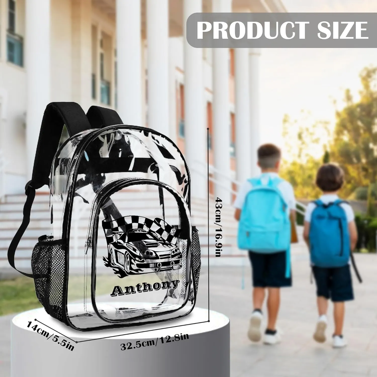 Customized Clear Backpack for Boys, Custom Racing Clear Backpacks with Name,Transparent Backpack with Reinforced Strap,See Through Waterproof Heavy Clear Book Bag, Back to School Gifts