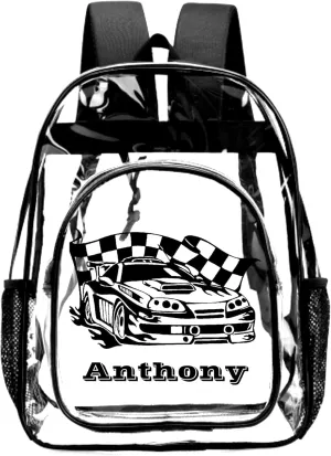 Customized Clear Backpack for Boys, Custom Racing Clear Backpacks with Name,Transparent Backpack with Reinforced Strap,See Through Waterproof Heavy Clear Book Bag, Back to School Gifts
