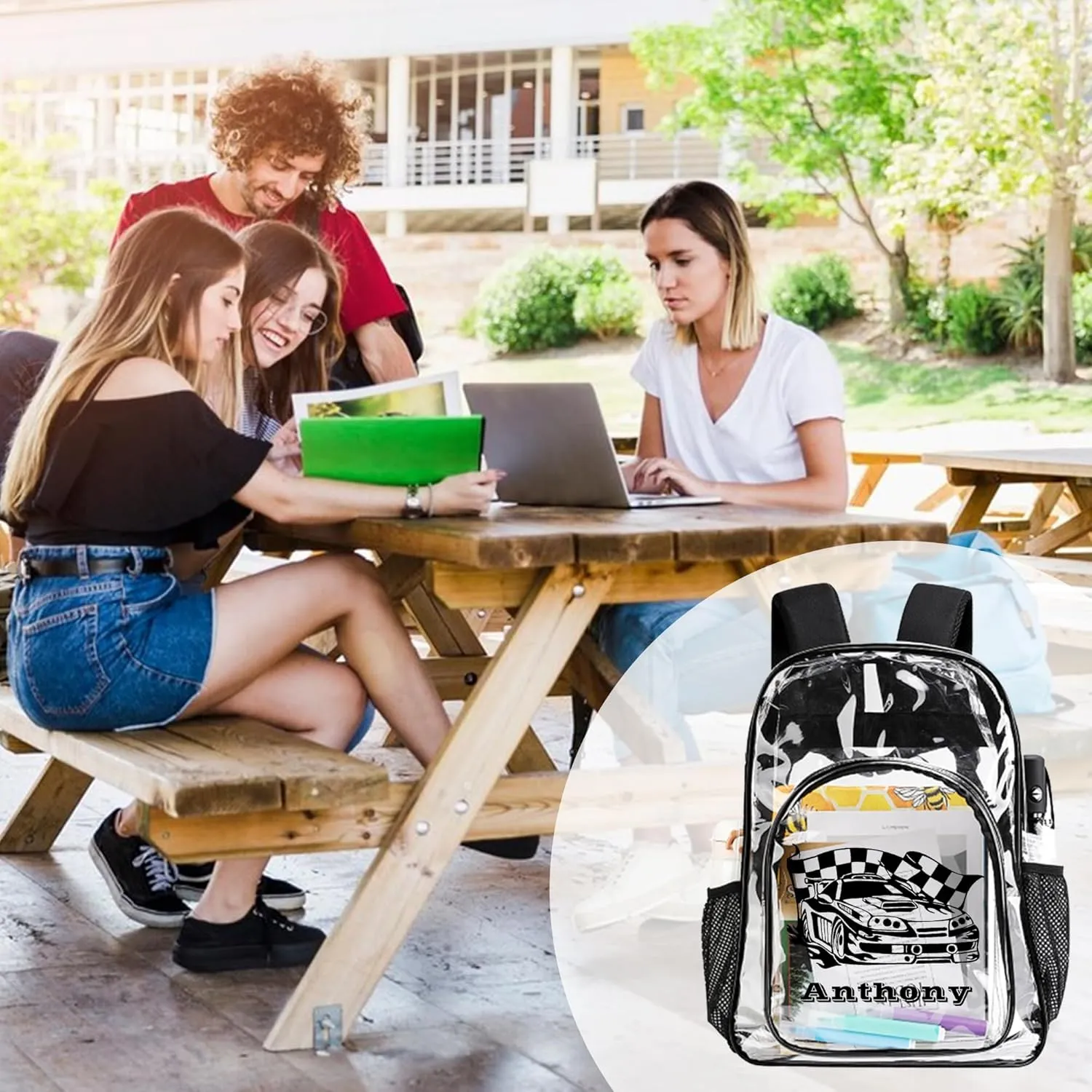 Customized Clear Backpack for Boys, Custom Racing Clear Backpacks with Name,Transparent Backpack with Reinforced Strap,See Through Waterproof Heavy Clear Book Bag, Back to School Gifts