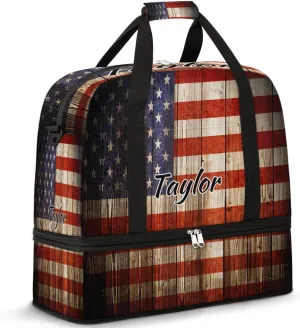 Customized Gym Bag for Women, Personalized 4th of July Travel Duffel Bag with Name, American Flag Weekender Overnight Bag with Shoes Compartment for Men Travel Yoga