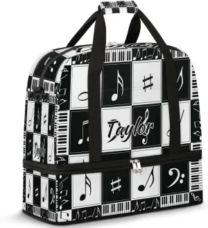 Customized Gym Bag for Women, Personalized Music Notes Travel Duffel Bag with Name, Music Theme Weekender Overnight Bag with Shoes Compartment for Men Travel Yoga