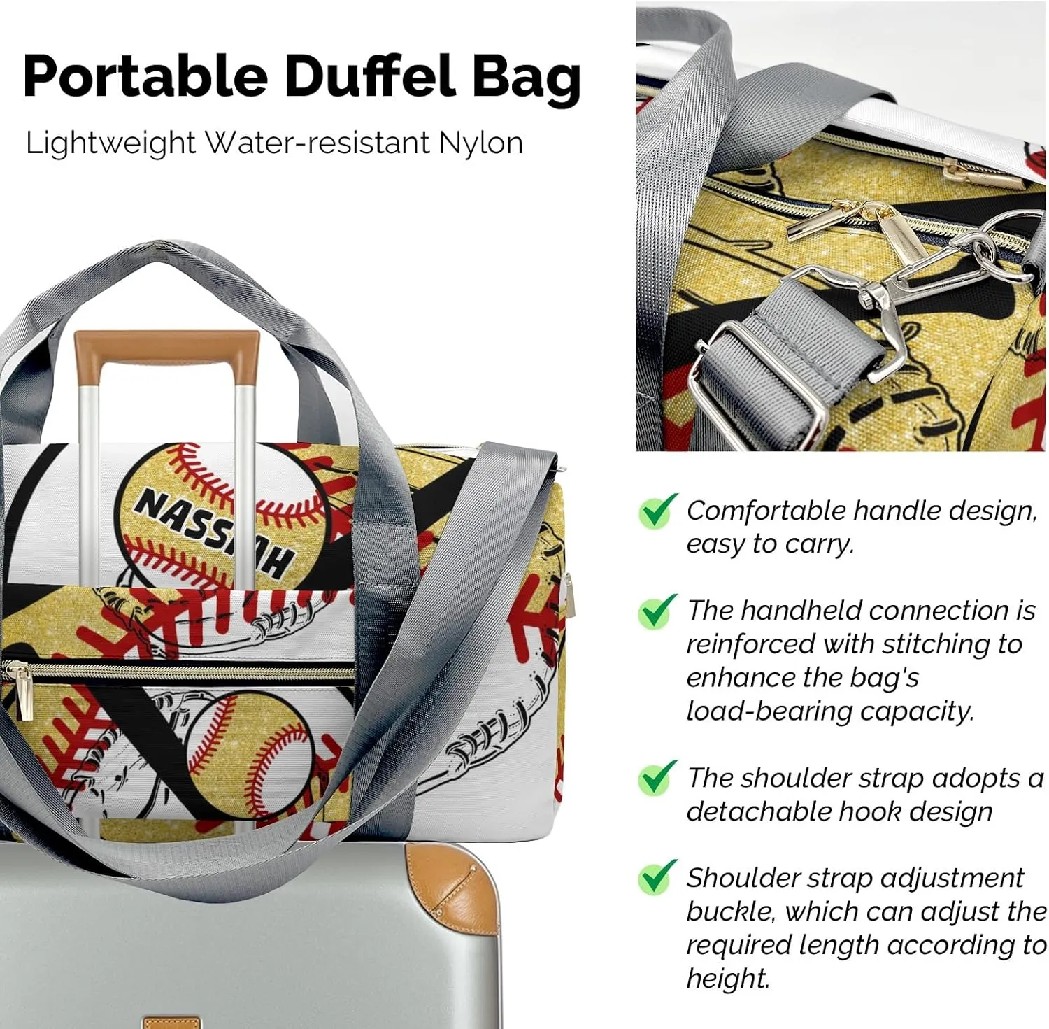 Custon Name Baseball Team Player Yellow Gym Sport Yoga Duffel Bag Sport Player Travel Bag,Sport Gym Bag Personalized Gift for Travel Carry on Bag