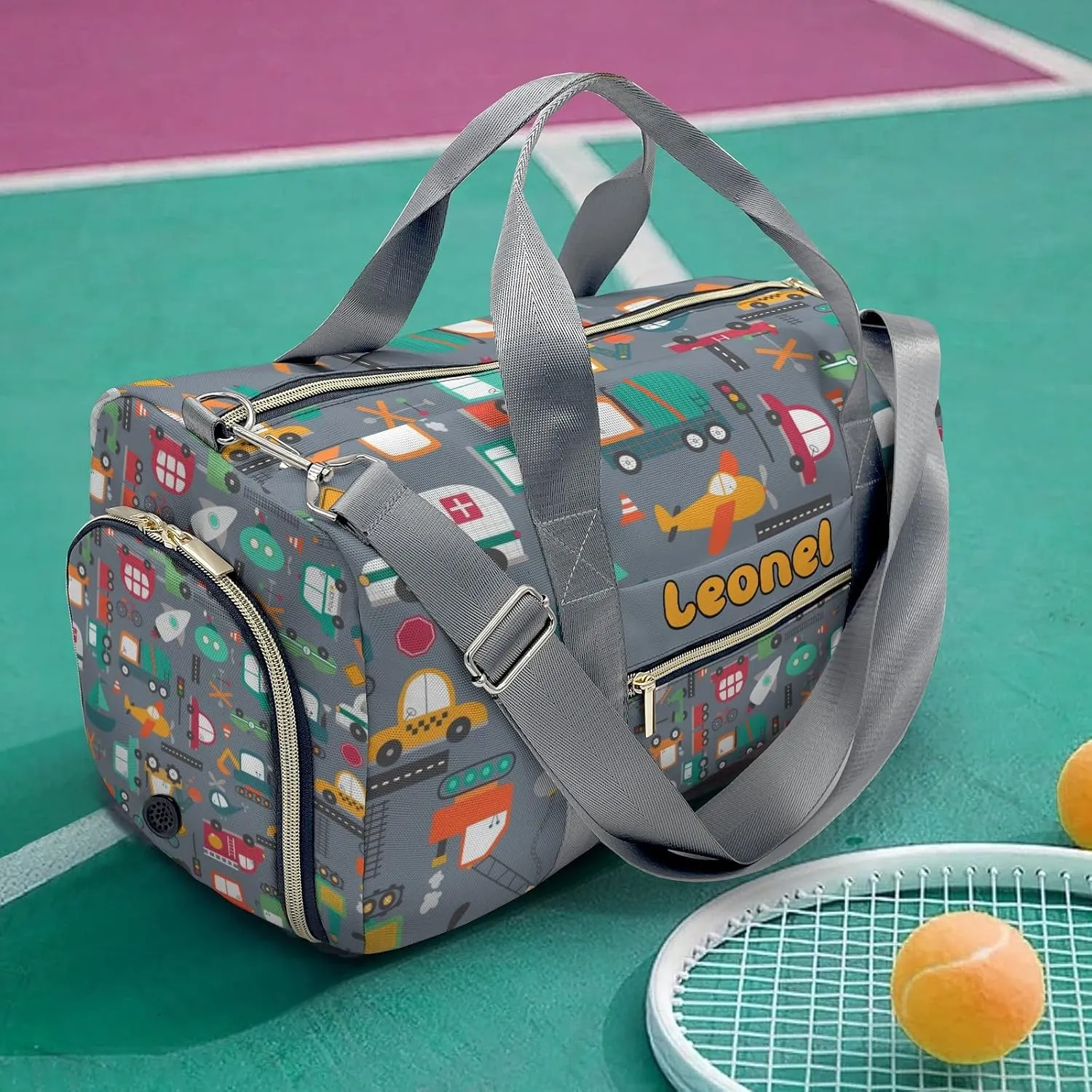 Custon Name Cars Trucks Vehicles Pattern Gym Sport Duffel Bag Sport Player Travel Bag,Sport Gym Bag Personalized Gift for Travel Hand Bag Carry on Bag