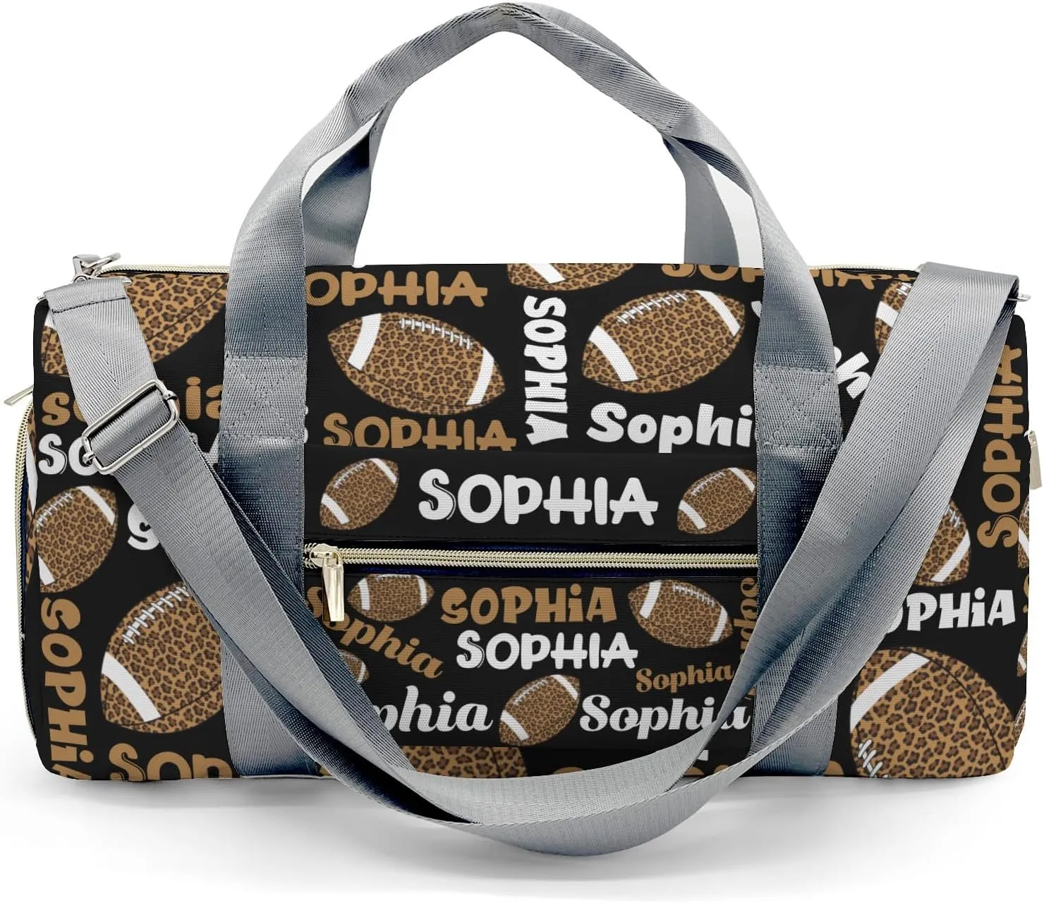 Custon Name Football Leopard Text Black Gym Sport Duffel Bag Sport Player Travel Bag,Sport Gym Bag Personalized Gift for Travel Hand Bag Carry on Bag