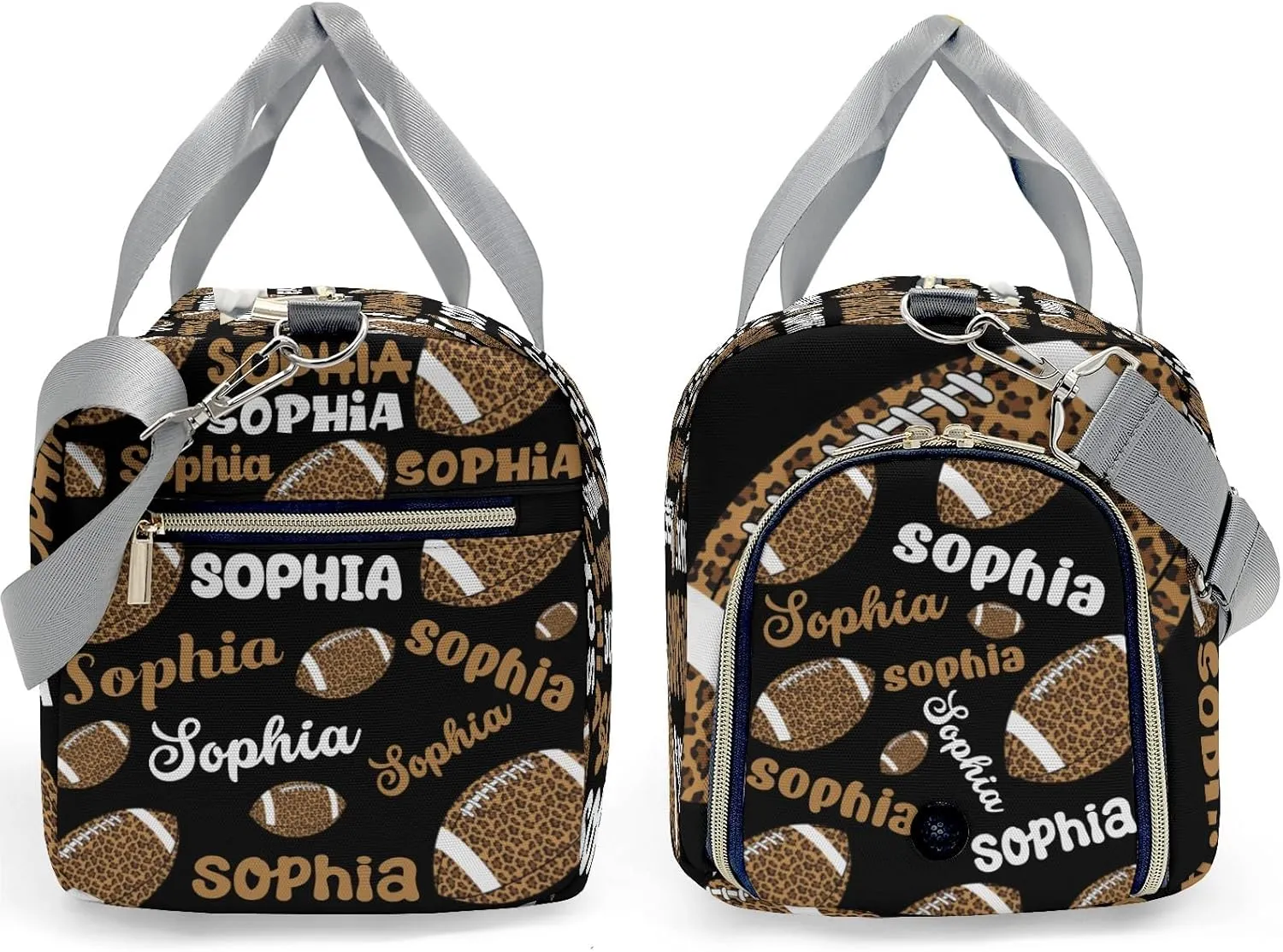 Custon Name Football Leopard Text Black Gym Sport Duffel Bag Sport Player Travel Bag,Sport Gym Bag Personalized Gift for Travel Hand Bag Carry on Bag
