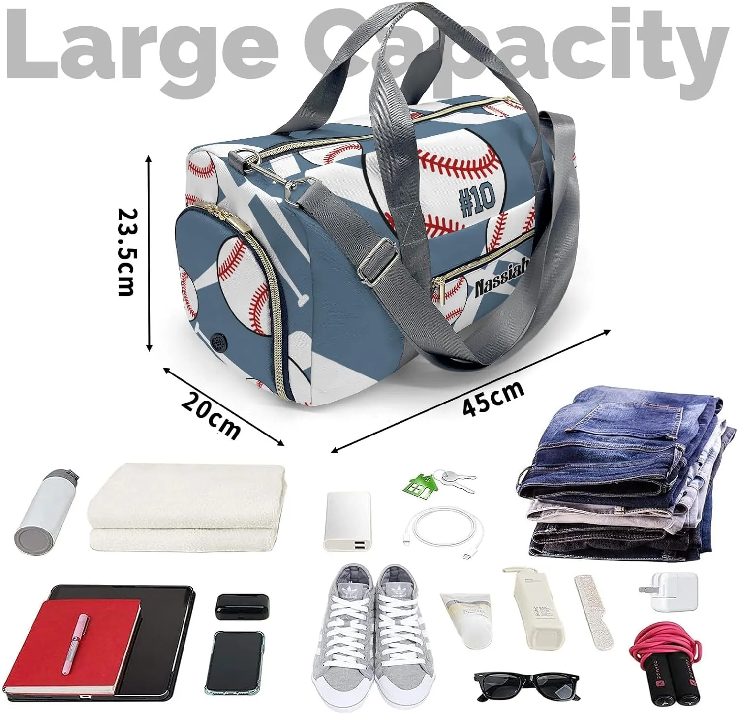 Custon Name Team Baseball Aegean Gym Sport Yoga Duffel Bag Sport Player Travel Bag,Sport Gym Bag Personalized Gift for Travel Hand Bag Carry on Bag
