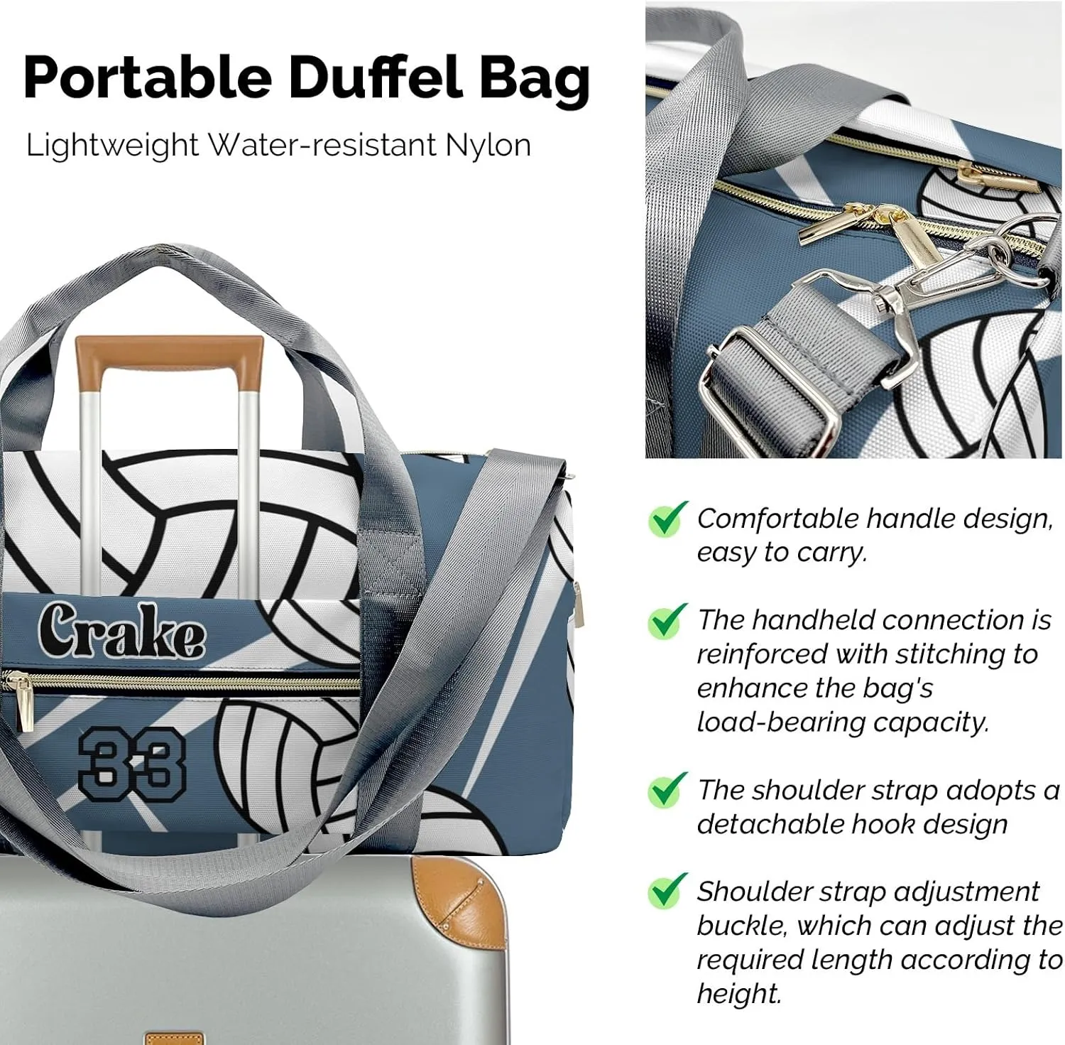 Custon Name Team Volleyball Aegean Gym Sport Yoga Duffel Bag Sport Player Travel Bag,Sport Gym Bag Personalized Gift for Travel Hand Bag Carry on Bag