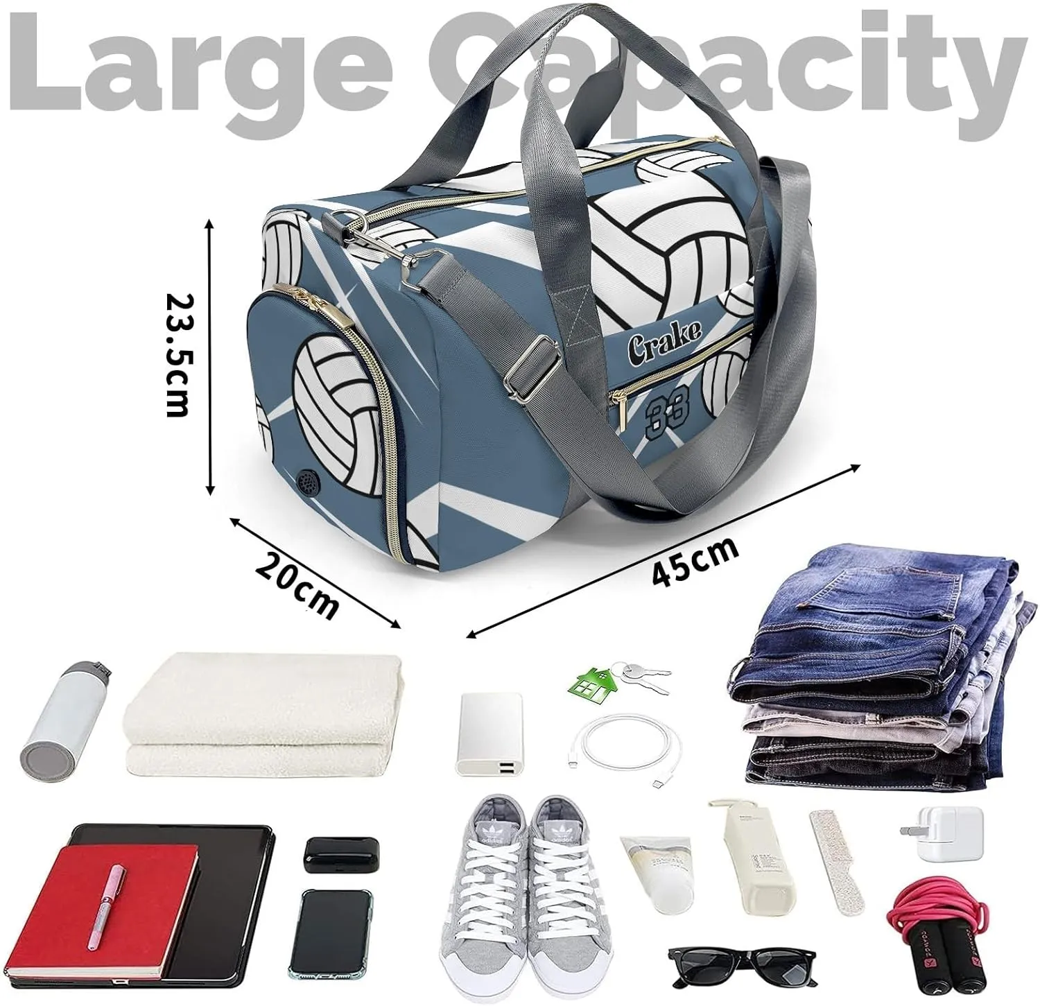 Custon Name Team Volleyball Aegean Gym Sport Yoga Duffel Bag Sport Player Travel Bag,Sport Gym Bag Personalized Gift for Travel Hand Bag Carry on Bag