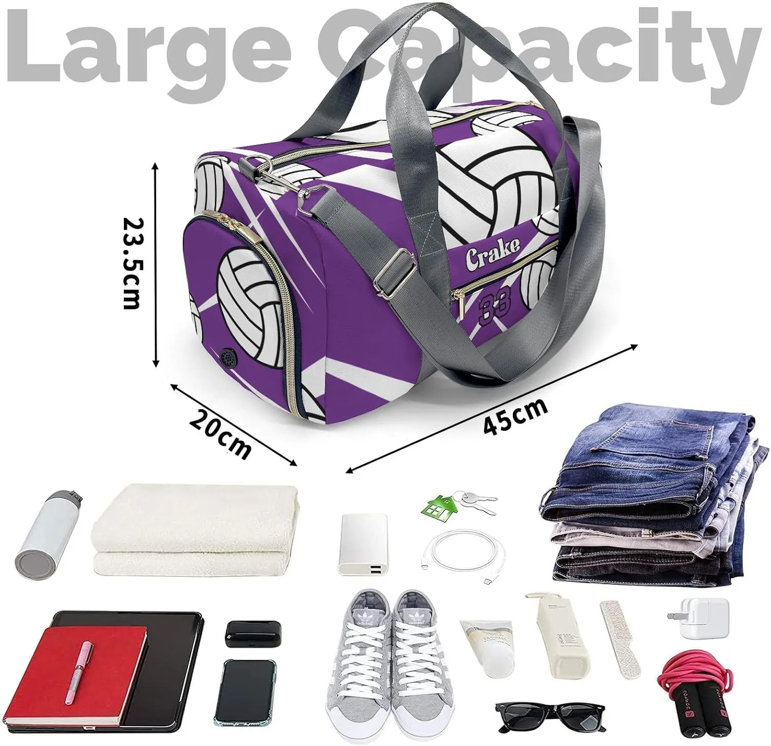 Custon Name Team Volleyball Purple Gym Sport Yoga Duffel Bag Sport Player Travel Bag,Sport Gym Bag Personalized Gift for Travel Hand Bag Carry on Bag
