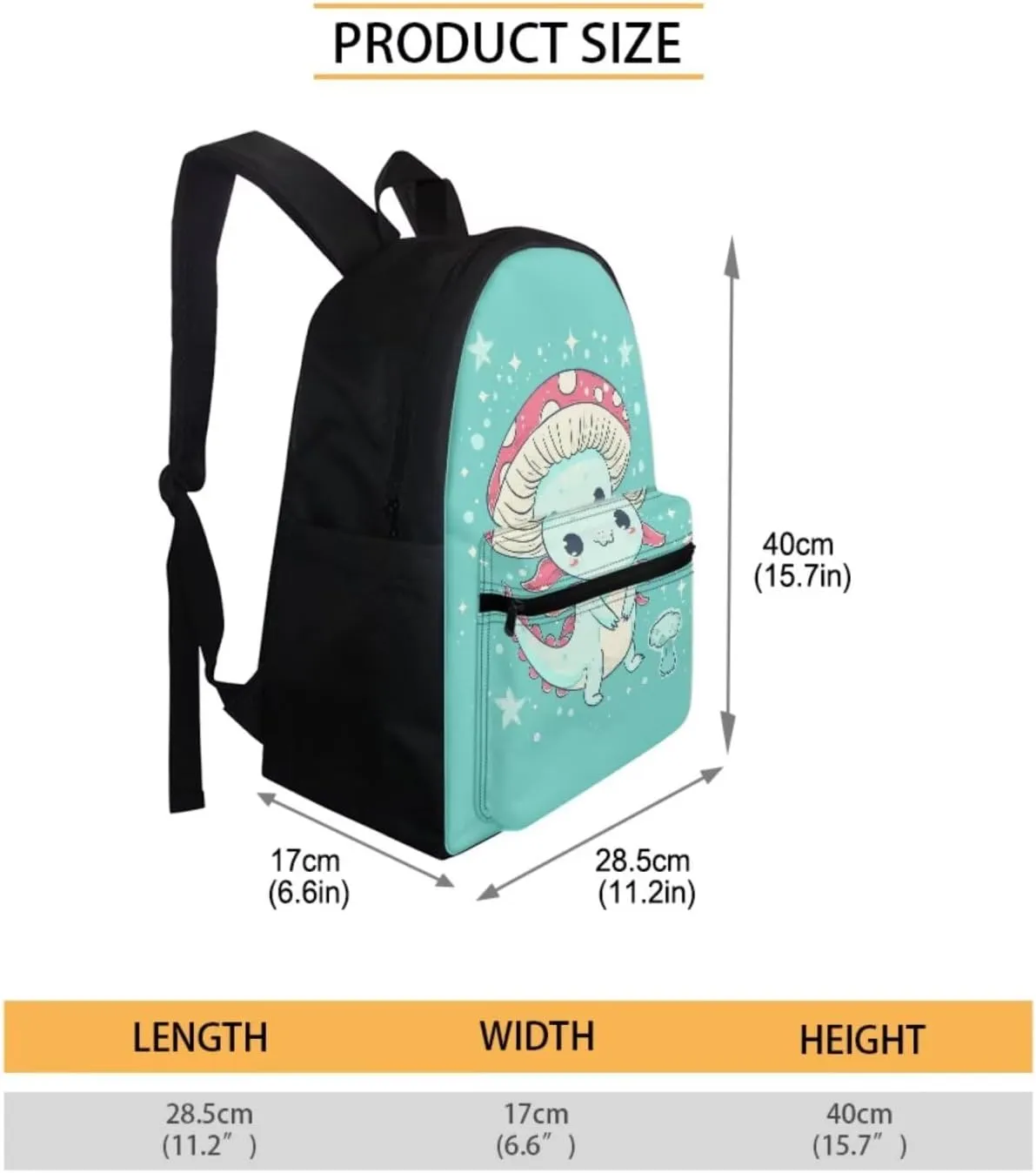 Cute Axolotl Kids School Backpack With Lunch Box Bag for Girls Elementary School Bookbag for Boys 5-7/8-12 Student School Bag Lunchbag Pencil Case 16 Inch Laptop Backpacks Blue